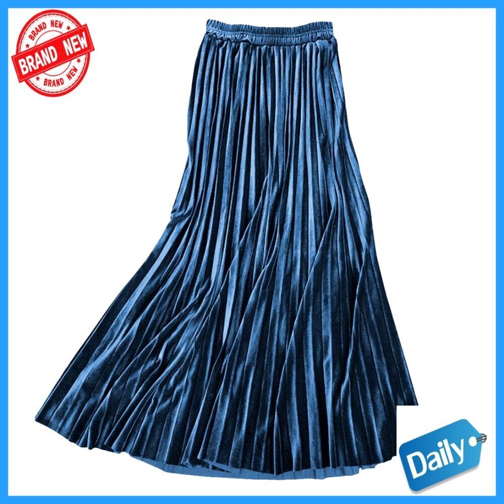 Velvet Maxi Pleated Skirt High Waist Ankle Length A-Line Fall Winter